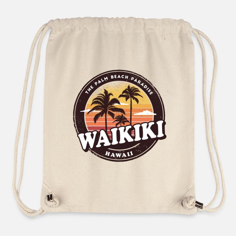 Waikiki Hawaii Vintage Beach Design - Sac à cordon recyclé Stanley/Stella - blanc naturel