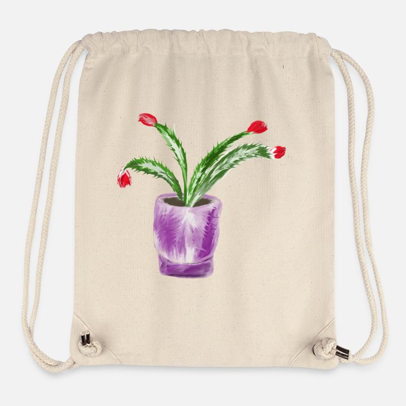 Impression de plante verte astucieuse sur pot violet - Sac à cordon recyclé Stanley/Stella - blanc naturel