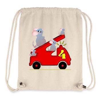 Four - 4th Birthday - Fire Engine - Toddler Mice - Stanley/Stella Recycled Gym Bag - natural - Front