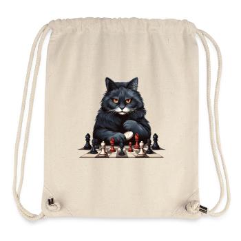 Chat noir jouant aux échecs - Sac à cordon recyclé Stanley/Stella - blanc naturel - Devant