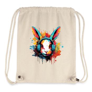 Bunny with headphones, music, hares, hare, dwarf hare - Stanley/Stella Recycled Gym Bag - natural - Front