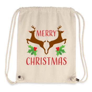 Joyeux Noël Renne et Houx - Sac à cordon recyclé Stanley/Stella - blanc naturel - Devant