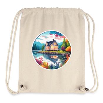 Lakeside House / Cabin / Lake / Mountains / Nature /Forest - Stanley/Stella Recycled Gym Bag - natural - Front