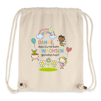 Message de remerciement de la crèche | Enfants - Arc-en-ciel - Fleurs - Sac à cordon recyclé Stanley/Stella - blanc naturel - Devant
