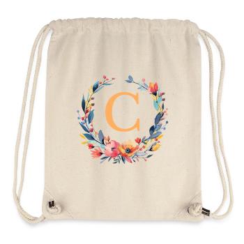 C Monogram, Couronne de fleurs, Personnalisable - Sac à cordon recyclé Stanley/Stella - blanc naturel - Devant