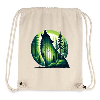 Silhouette of howling wolf with green forest - Stanley/Stella Recycled Gym Bag - natural - Front