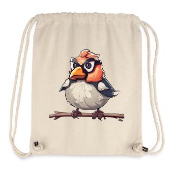 Oiseau de dessin animé avec des lunettes Illustration - Sac à cordon recyclé Stanley/Stella - blanc naturel - Devant
