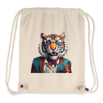 Tigre sophistiqué avec lunettes de soleil bleues - Sac à cordon recyclé Stanley/Stella - blanc naturel - Devant