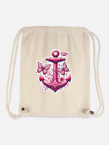 Pink Anchor with Butterflies - Stanley/Stella Recycled Gym Bag - natural