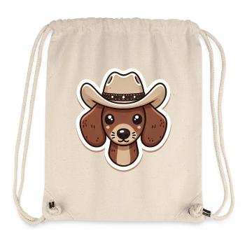 Teckel mignon de pays avec chapeau de cow-boy - Sac à cordon recyclé Stanley/Stella - blanc naturel - Devant