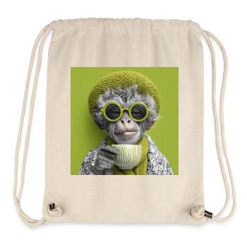 Stylisher Affe mit Sonennbrille und Kaffeetasse - Stanley/Stella recycelter Gym Bag - Naturweiß - Vorne