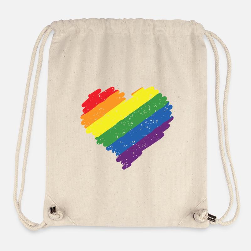 Arc en ciel coeur Pride Drapeau Couleurs LGBTQ+ Grunge - Sac à cordon recyclé Stanley/Stella - blanc naturel