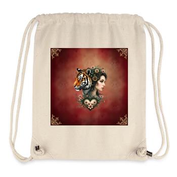 Mystical portrait of a woman and a tiger with floral patterns - Stanley/Stella Recycled Gym Bag - natural - Front