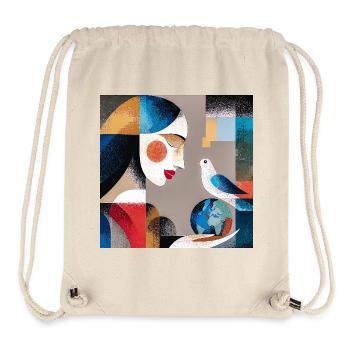 Portrait of Abstract Woman with Bird and Globe - Stanley/Stella Recycled Gym Bag - natural - Front