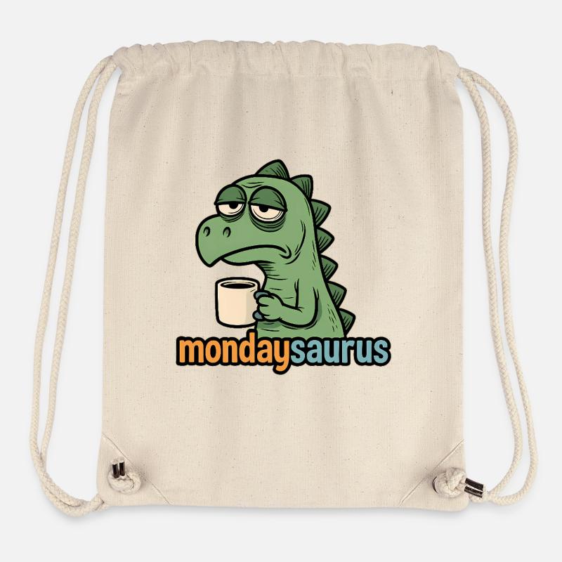 Dinosaure fatigué avec une tasse de café le lundi - Sac à cordon recyclé Stanley/Stella - blanc naturel