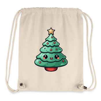 Sapin de Noël Kawaii Sourire - Sac à cordon recyclé Stanley/Stella - blanc naturel - Devant