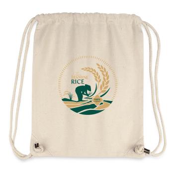 Logo du riz au jasmin thaïlandais Bio - Sac à cordon recyclé Stanley/Stella - blanc naturel - Devant