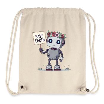 Robot mignon avec couronne de fleurs – Save Earth - Sac à cordon recyclé Stanley/Stella - blanc naturel - Devant