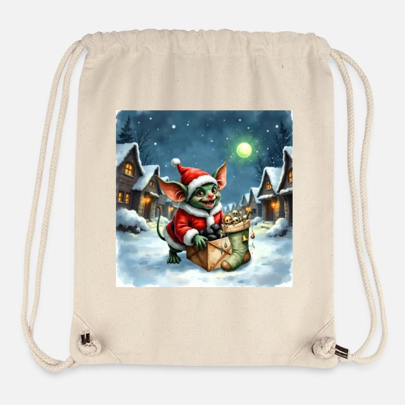 Weihnachtself schiebt verschneites Geschenk - Stanley/Stella recycelter Gym Bag - Naturweiß