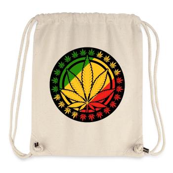 Une feuille de cannabis à l'intérieur d'un cercle rouge jaune vert - Sac à cordon recyclé Stanley/Stella - blanc naturel - Devant