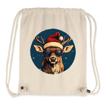 Renne au chapeau du Père Noël avec lunettes de soleil - Sac à cordon recyclé Stanley/Stella - blanc naturel - Devant