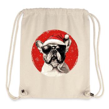 Père Noël bouledogue avec des lunettes de soleil - Sac à cordon recyclé Stanley/Stella - blanc naturel - Devant