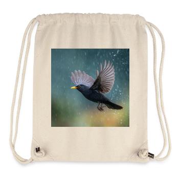 Merle noir sous la pluie Grive noire sous la pluie printanière - Sac à cordon recyclé Stanley/Stella - blanc naturel - Devant