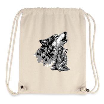 Guerrier indien avec loup hurlant - Sac à cordon recyclé Stanley/Stella - blanc naturel - Devant