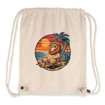 Funny Lion on Beach Summer Vacation Sunset - Stanley/Stella Recycled Gym Bag - natural - Front
