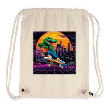 Crocodile Pixel Skating dans le Synthwave rétro des années 80 - Sac à cordon recyclé Stanley/Stella - blanc naturel - Devant