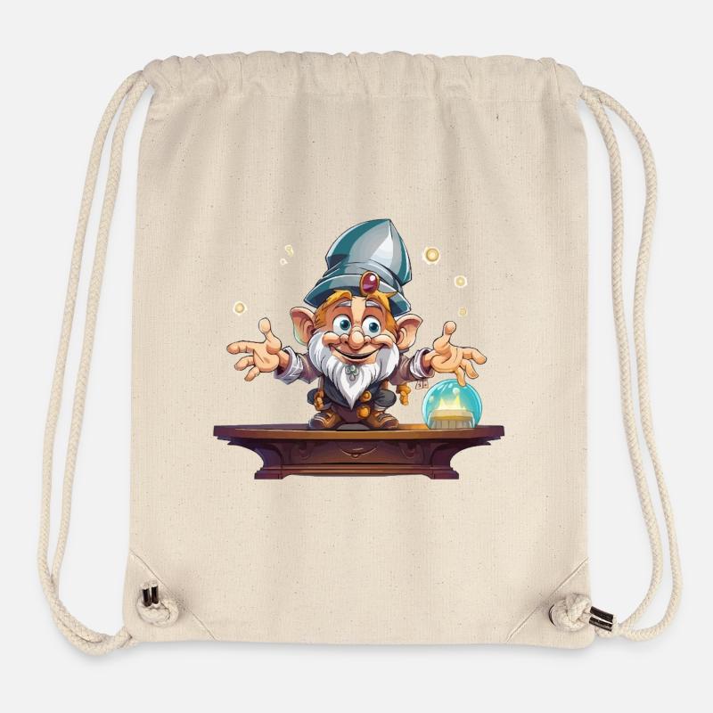 Magicien gnome avec boule de cristal - Sac à cordon recyclé Stanley/Stella - blanc naturel