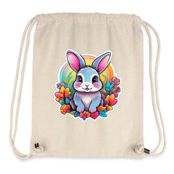 Lapin pastel Arc-en-Ciel floral - Sac à cordon recyclé Stanley/Stella - blanc naturel - Devant