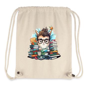 Stack of books cat with glasses - Stanley/Stella Recycled Gym Bag - natural - Front