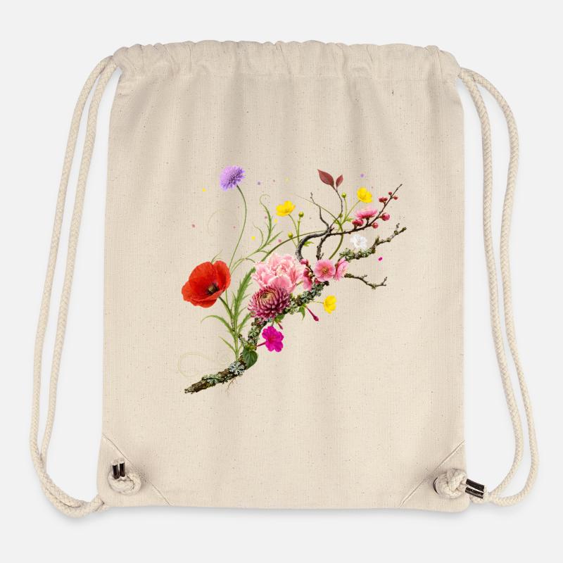 Fleurs sauvages colorées sur la nature Conception de fleurs de branche - Sac à cordon recyclé Stanley/Stella - blanc naturel