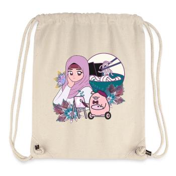 Mangaka, Ramen et Cochon en fauteuil roulant - Sac à cordon recyclé Stanley/Stella - blanc naturel - Devant