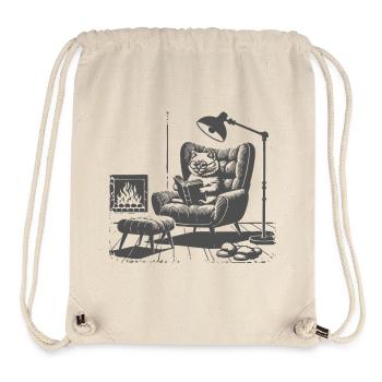 Chat de lecture au coin du feu – Funny Reading Design - Sac à cordon recyclé Stanley/Stella - blanc naturel - Devant