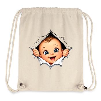Femme enceinte regardant le bébé – femme enceinte drôle - Sac à cordon recyclé Stanley/Stella - blanc naturel - Devant