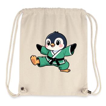 Mignon Pingouin Karaté Bande dessinée Arts Martiaux Enfants - Sac à cordon recyclé Stanley/Stella - blanc naturel - Devant
