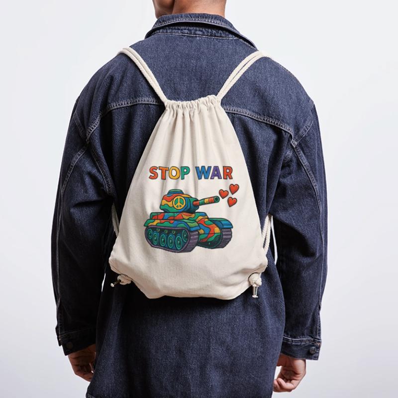 Regenbogen Panzer mit Peace-Zeichen – STOP WAR Stanley/Stella recycelter Gym Bag