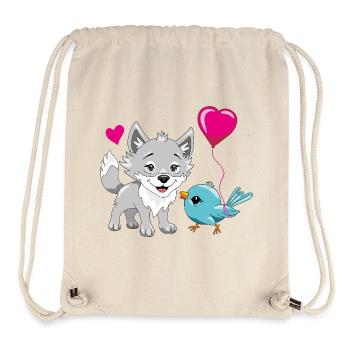 Happy baby wolf and cute birdie with a balloon - Stanley/Stella Recycled Gym Bag - natural - Front