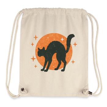 Chat noir silhouette sur lune orange - Sac à cordon recyclé Stanley/Stella - blanc naturel - Devant