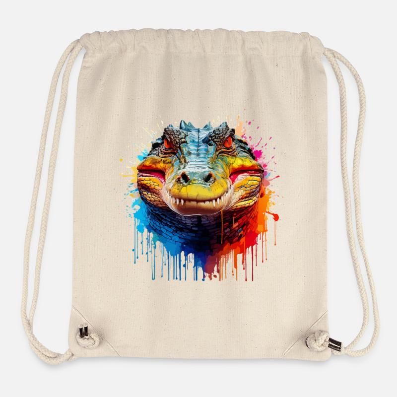 éclaboussure de tête de crocodile coloré - Sac à cordon recyclé Stanley/Stella - blanc naturel