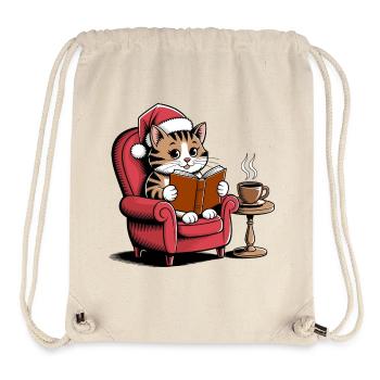  Weihnachts Katze die ein Buch liest -Cozy - Stanley/Stella recycelter Gym Bag - Naturweiß - Vorne