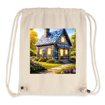 Cottage en mosaïque : Maison colorée - Sac à cordon recyclé Stanley/Stella - blanc naturel - Devant
