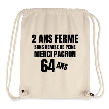 réforme des retraites, merci patron, Macron - Sac à cordon recyclé Stanley/Stella - blanc naturel - Devant