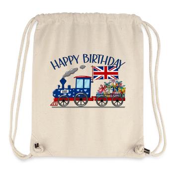 Joyeux anniversaire Angleterre Flag Cadeaux Chemin de fer - Sac à cordon recyclé Stanley/Stella - blanc naturel - Devant