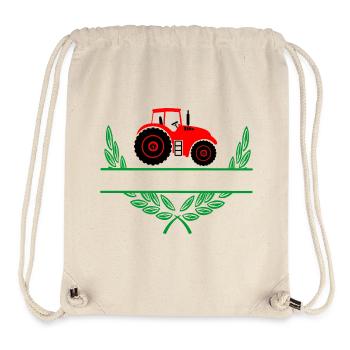 Roter Traktor mit Namensraum - Stanley/Stella recycelter Gym Bag - Naturweiß - Vorne