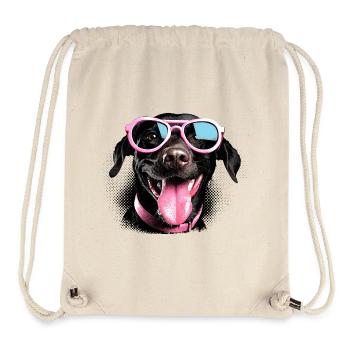 Motif rétro canin – Lunettes de soleil roses, demi-teinte - Sac à cordon recyclé Stanley/Stella - blanc naturel - Devant