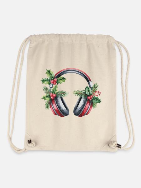 Weihnachtskopfhörer mit Tannengrün - Stanley/Stella recycelter Gym Bag - Naturweiß
