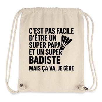 Badminton – Super Papa Badiste - Sac à cordon recyclé Stanley/Stella - blanc naturel - Devant